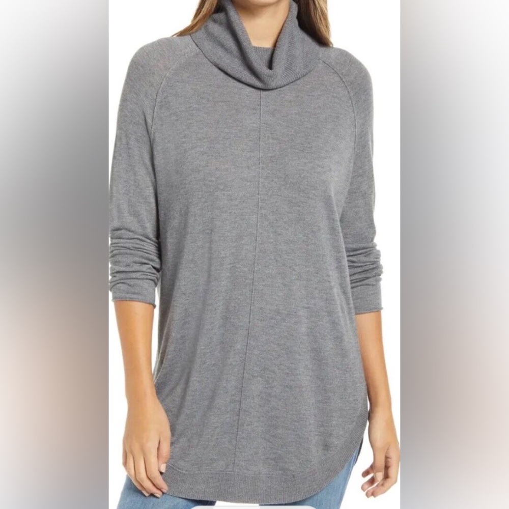 New Caslon sz small gray turtleneck longline tunic sweater in soft fabric